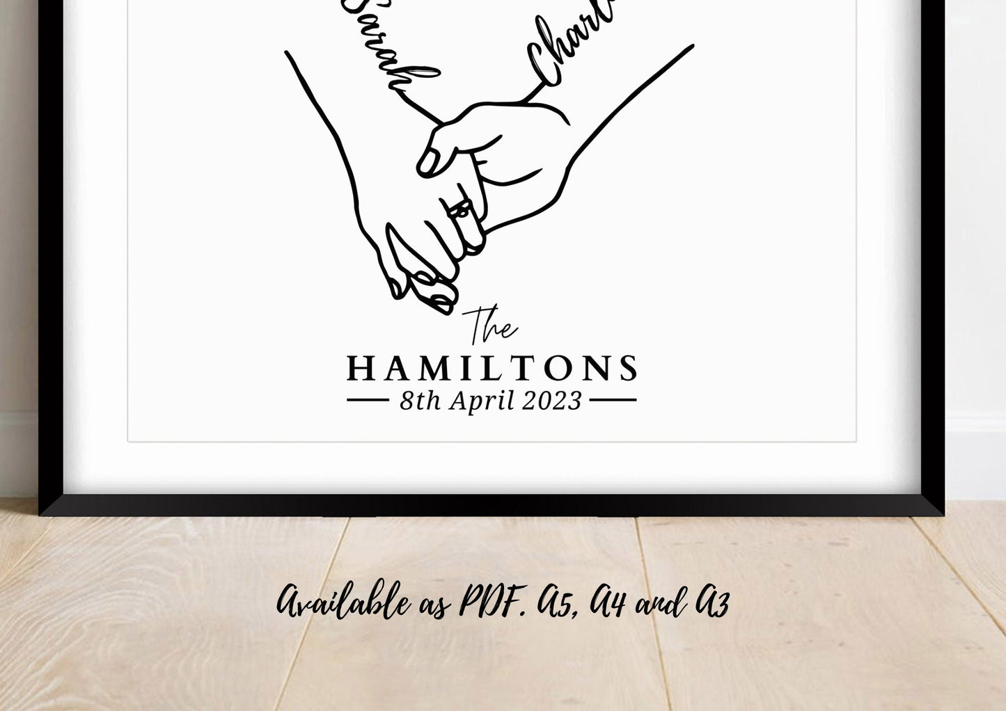 Custom Couple Hands Line Art, Minimalist Gift Print for Her Him, Personalised Anniversary Gift, Birthday Gift for Boyfriend Girlfriend Wife