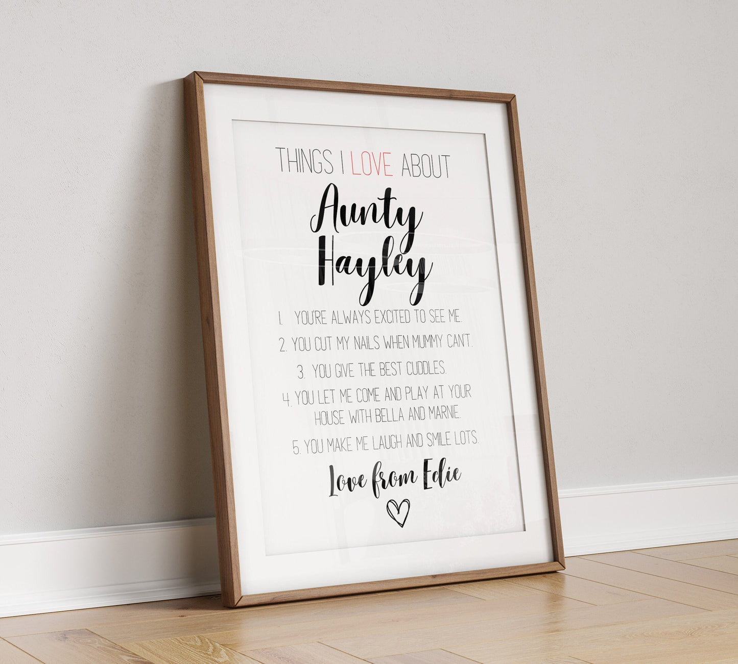 Personalised Auntie Reasons I Love You Print: Sentimental Aunt Gift