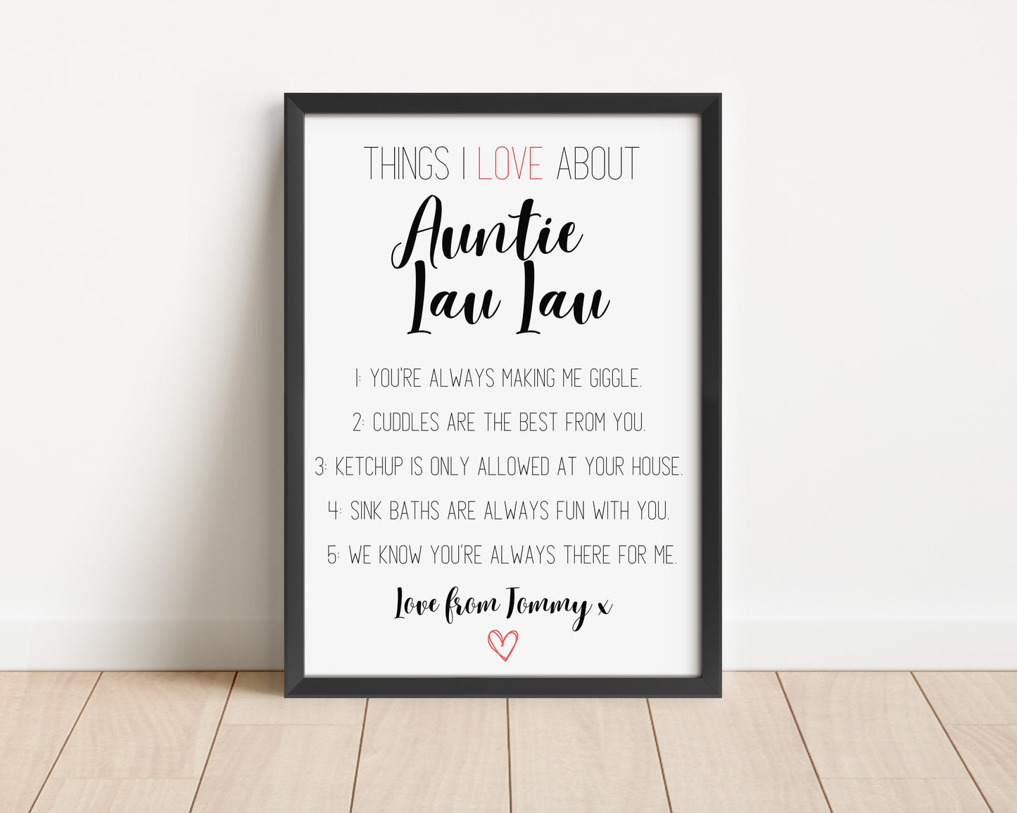Personalised Auntie Reasons I Love You Print: Sentimental Aunt Gift