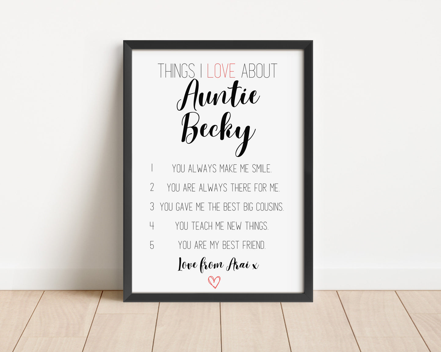 Personalised Auntie Reasons I Love You Print: Sentimental Aunt Gift