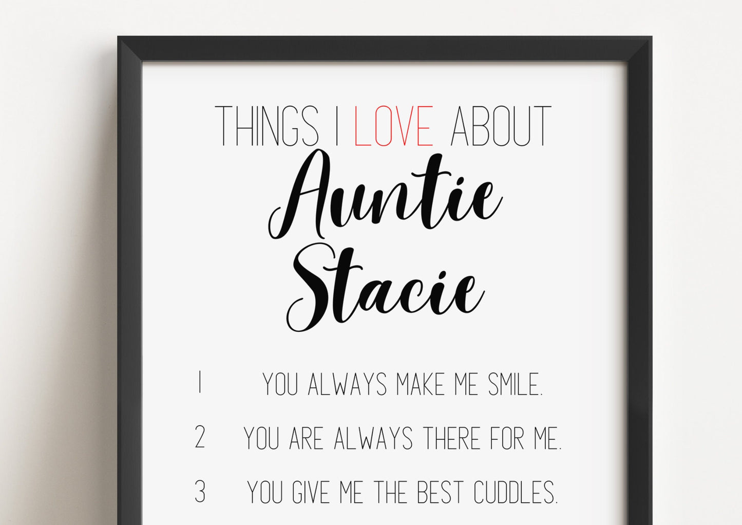 Personalised Auntie Reasons I Love You Print: Sentimental Aunt Gift