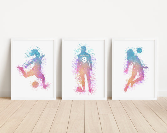 Watercolor Football Girl Art Print: Personalised Sports Decor