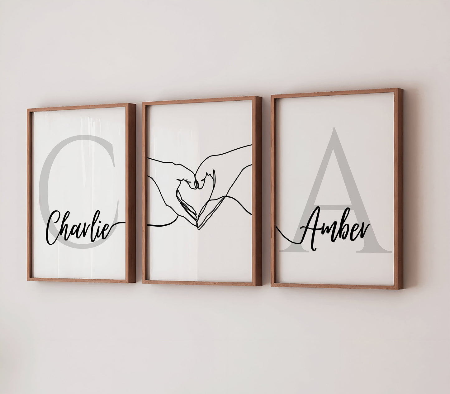 Personalised Couple Print Set, Set of 3, Minimalist Hands Line Art, New Home Gift
