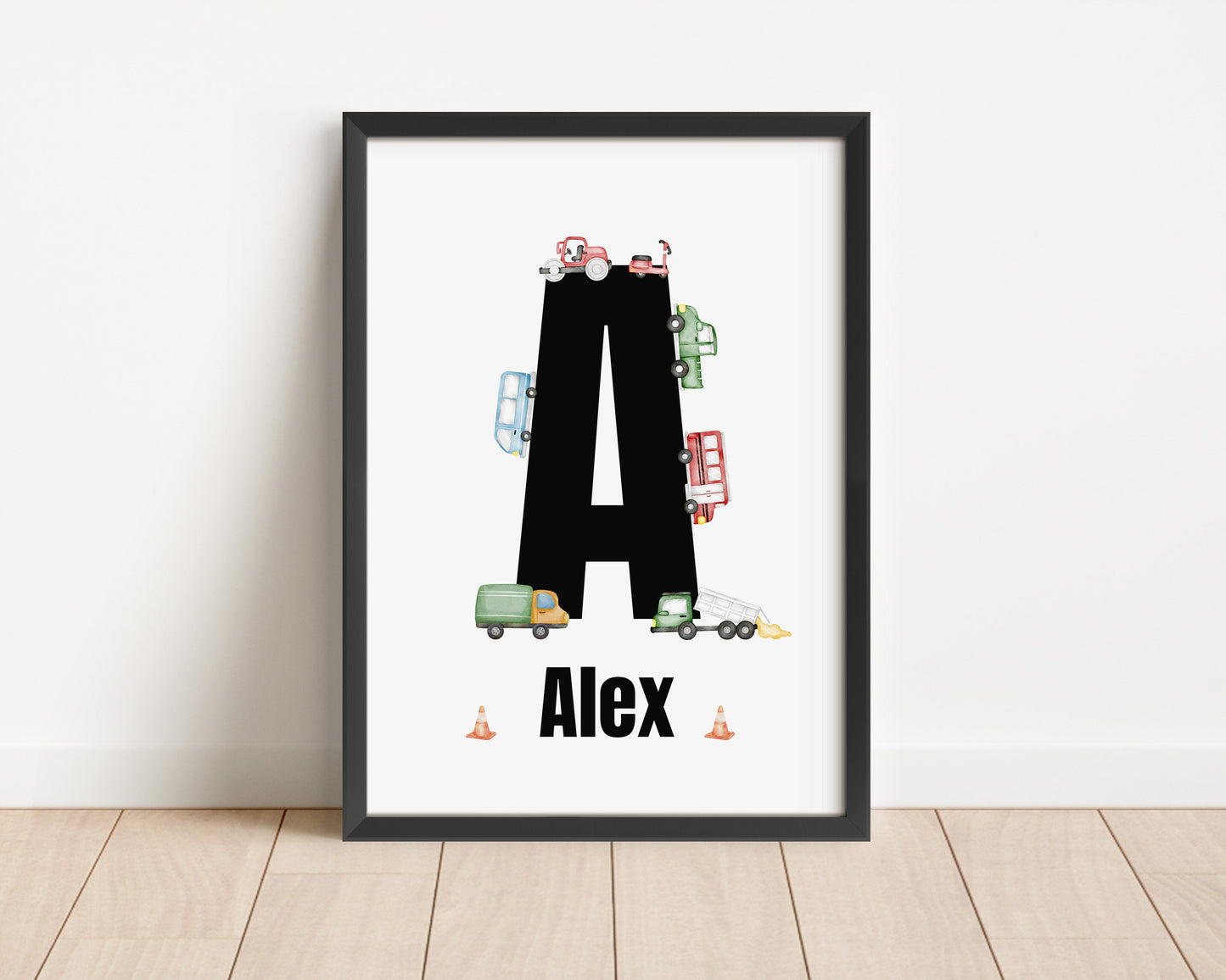 Personalised Vehicle Print Set: Watercolour Car Theme Nursery Art (PDF)