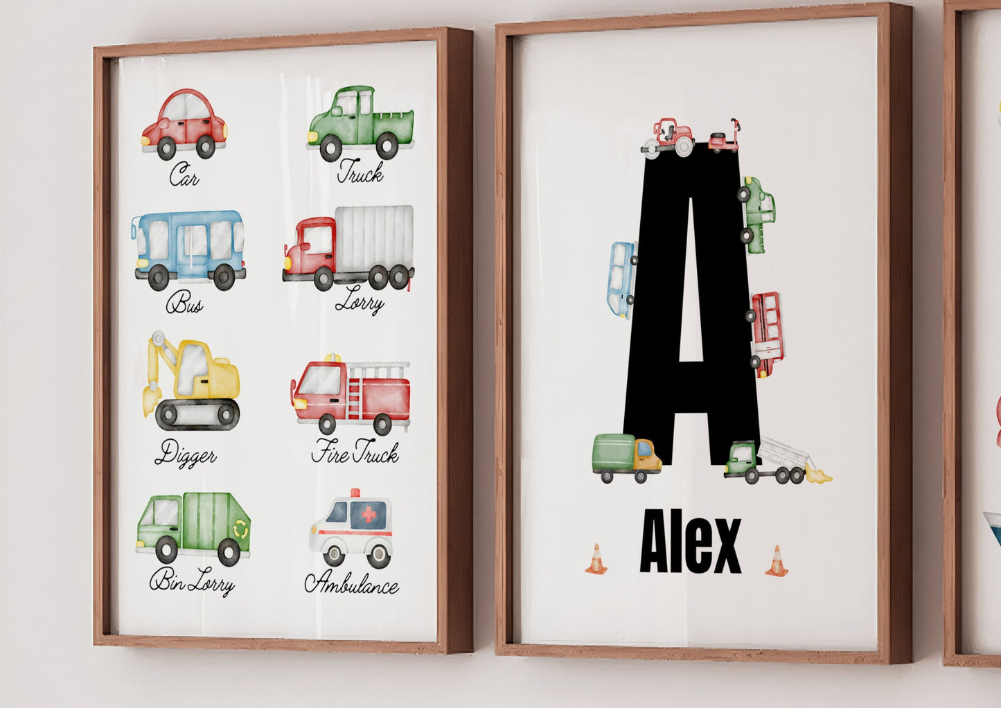 Personalised Vehicle Print Set: Watercolour Car Theme Nursery Art (PDF)