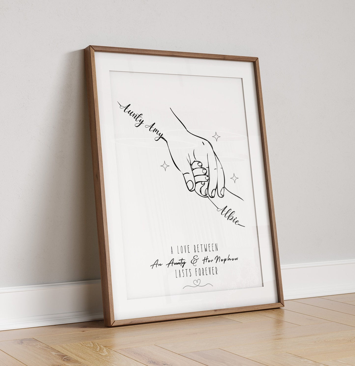 Personalized Auntie Hands Line Art Print: Birthday Gift