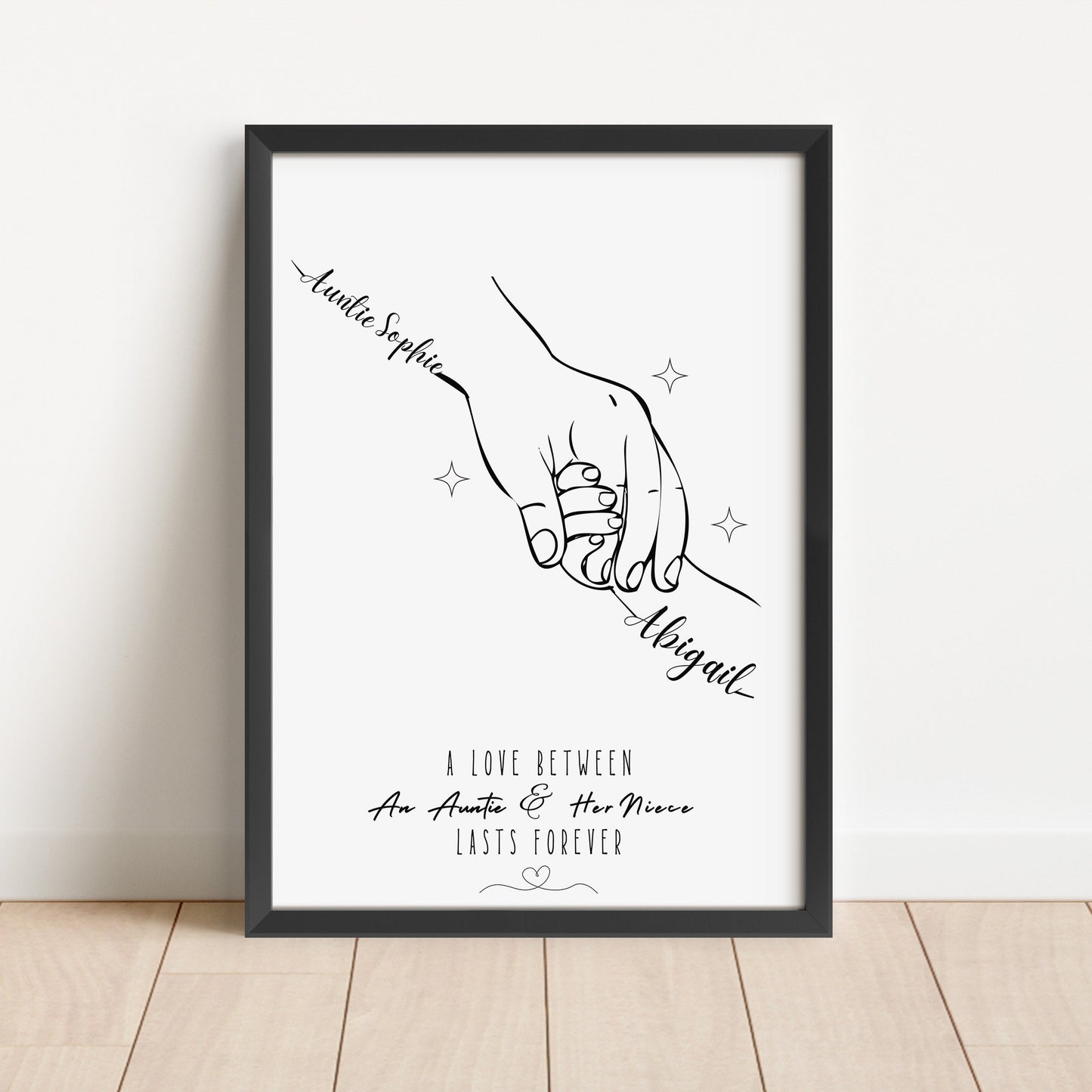 Personalized Auntie Hands Line Art Print: Birthday Gift