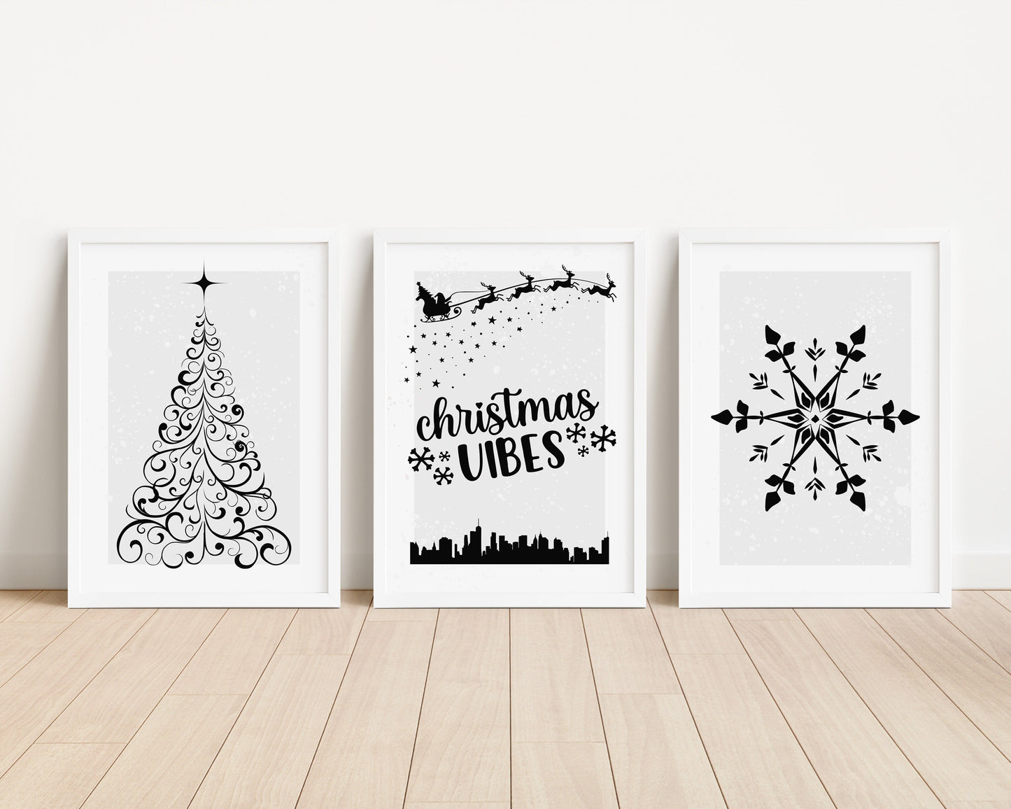 Christmas Print Set: Festive Home Decor, Xmas Tree, Snowflake