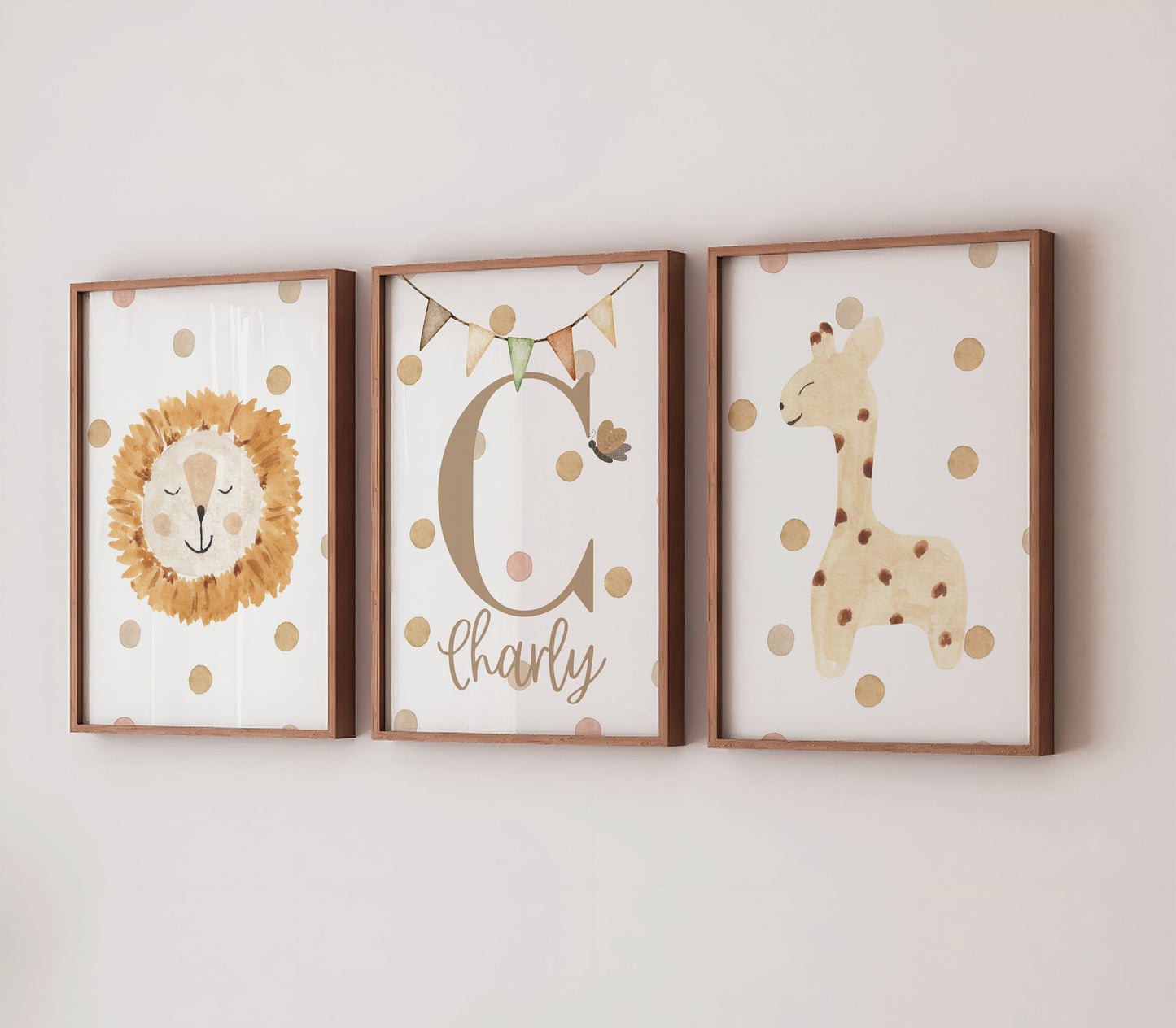 Safari Nursery Print Set: Safari Animals Watercolour Bedroom Prints, Personalised Name Poster