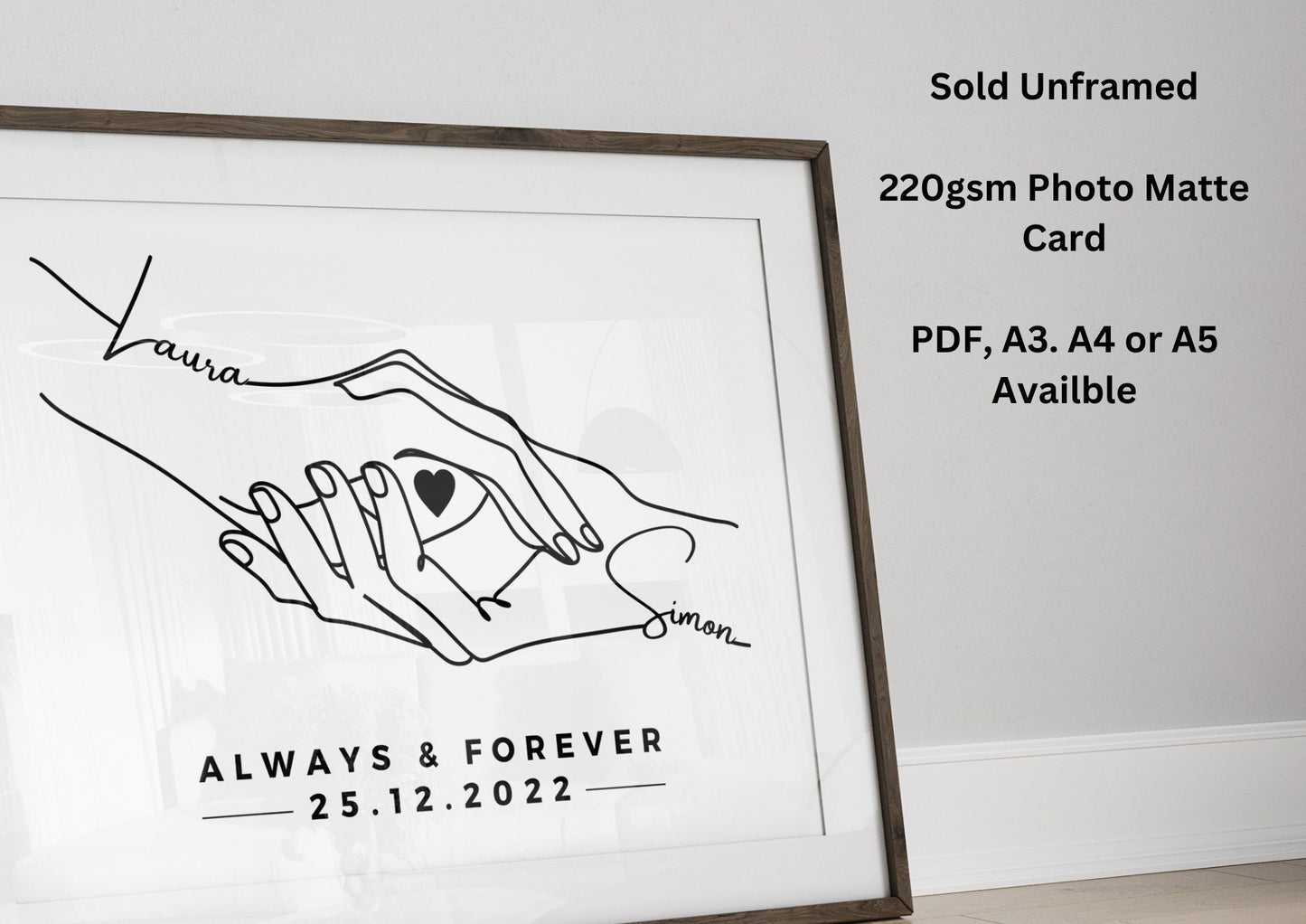 Personalised Anniversary Line Art Print,!Couple Names & Date