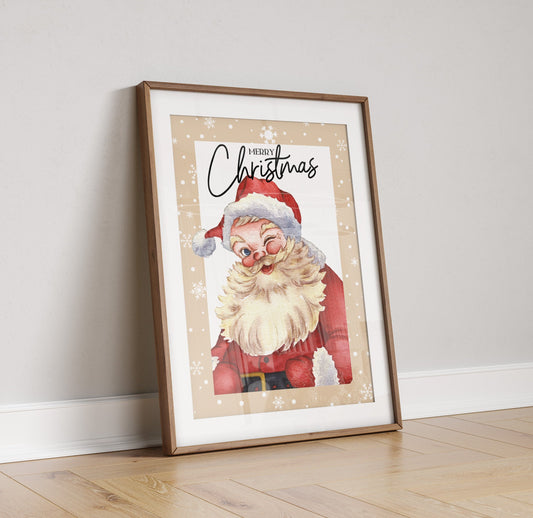 Christmas Santa Poster, Santa Print, Xmas Wall Art, Festive Decor, Christmas Decoration Print, Frameless Watercolour Print, Santa Decor