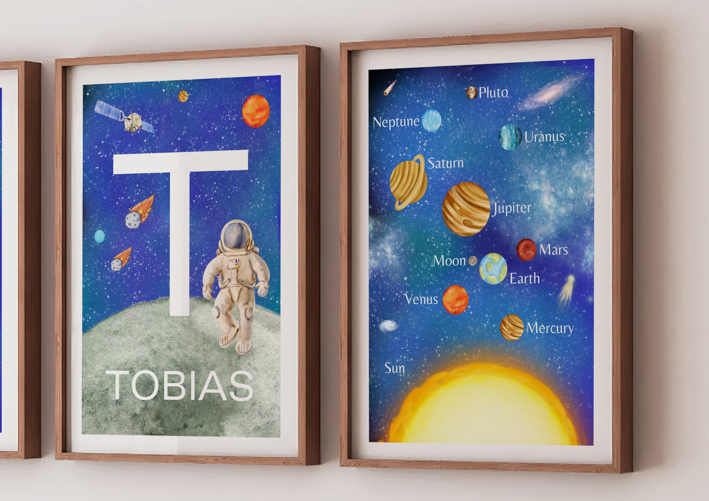 Personalised Space Nursery Print Set, Solar System, Rocket, Astronaut (PDF)