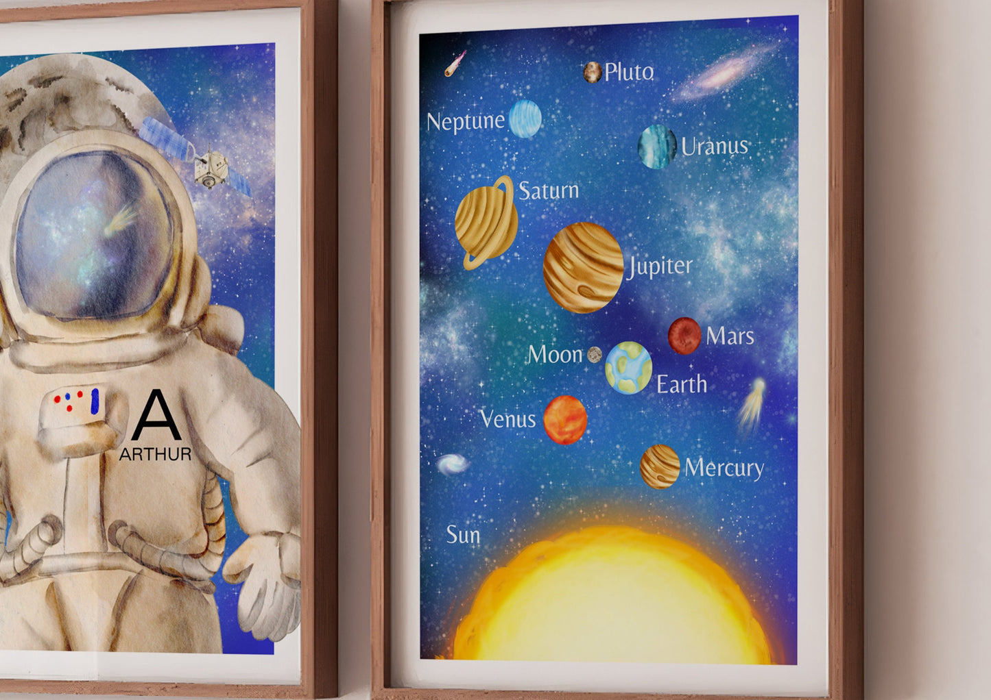 Personalised Space Nursery Art Prints: Rocket, Moon, Stars, Galaxy Decor (Set of 3)