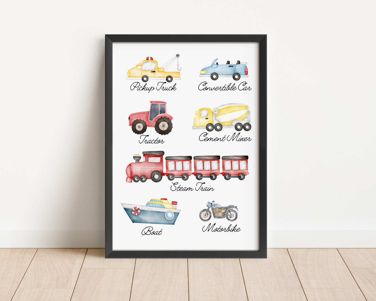 Personalised Vehicle Print Set: Watercolour Car Theme Nursery Art (PDF)