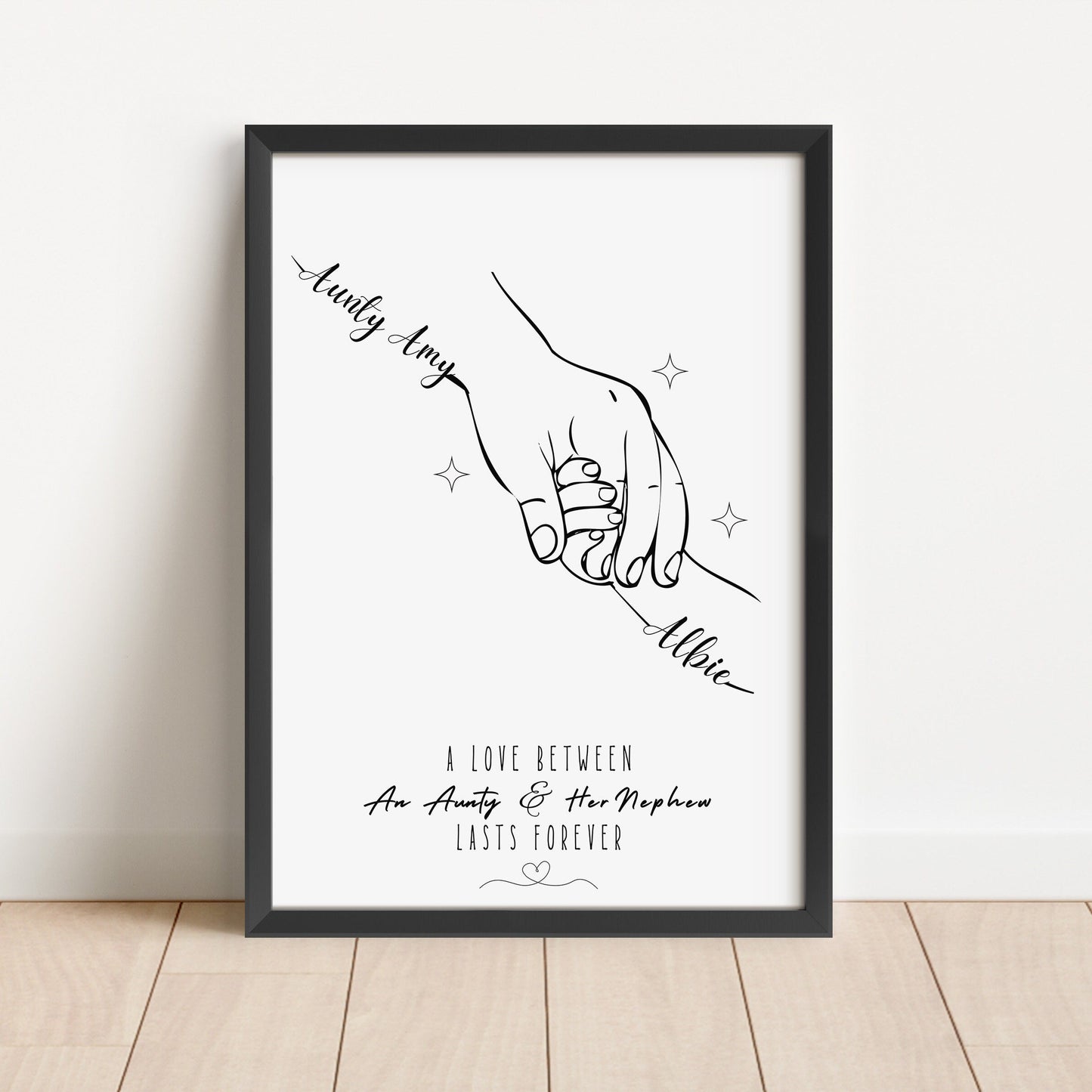 Personalized Auntie Hands Line Art Print: Birthday Gift