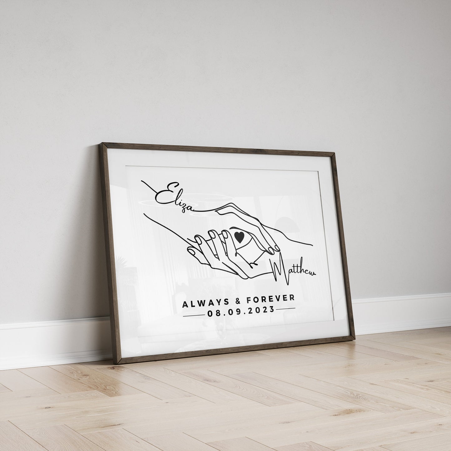 Personalised Anniversary Line Art Print,!Couple Names & Date