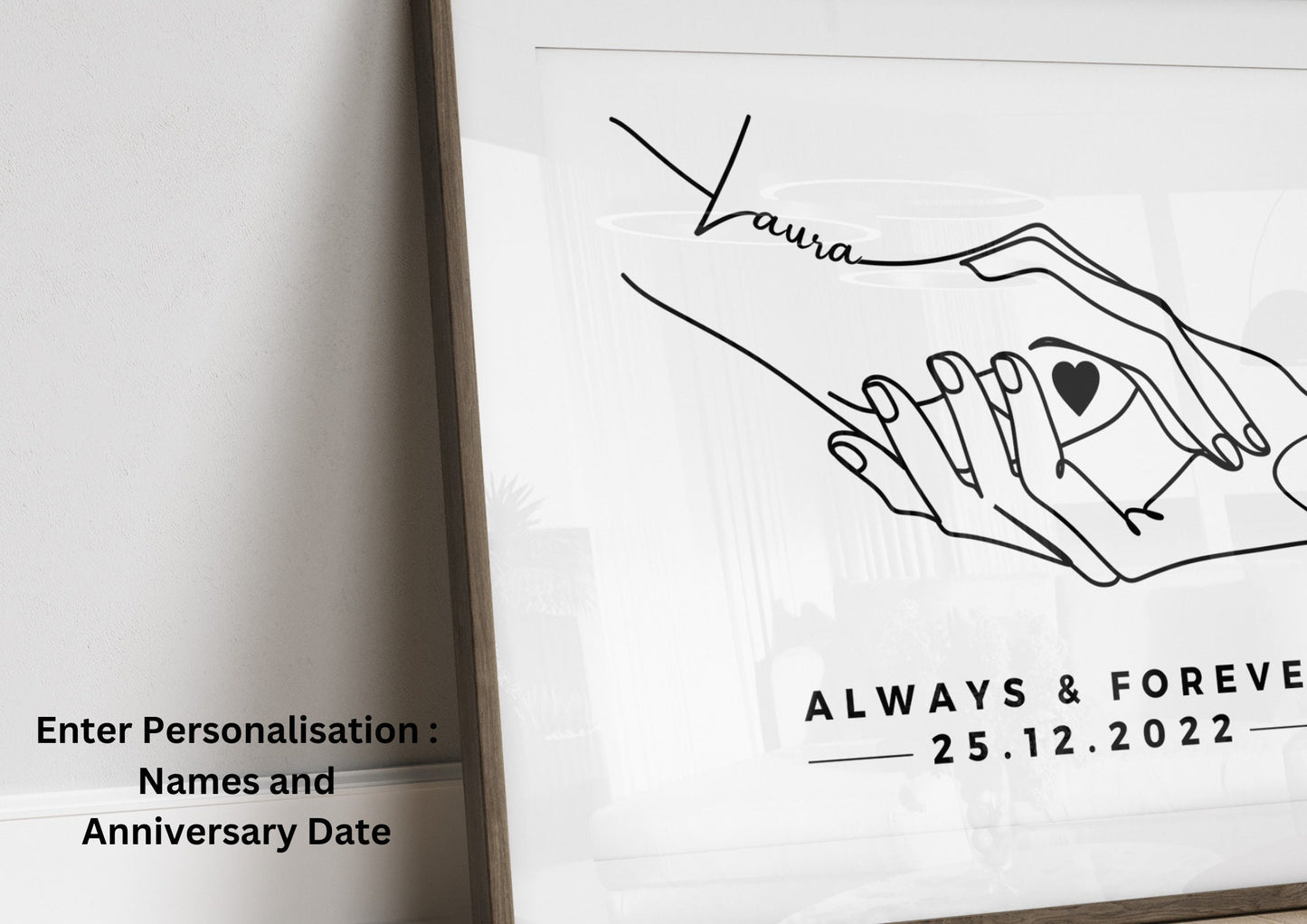 Personalised Anniversary Line Art Print,!Couple Names & Date