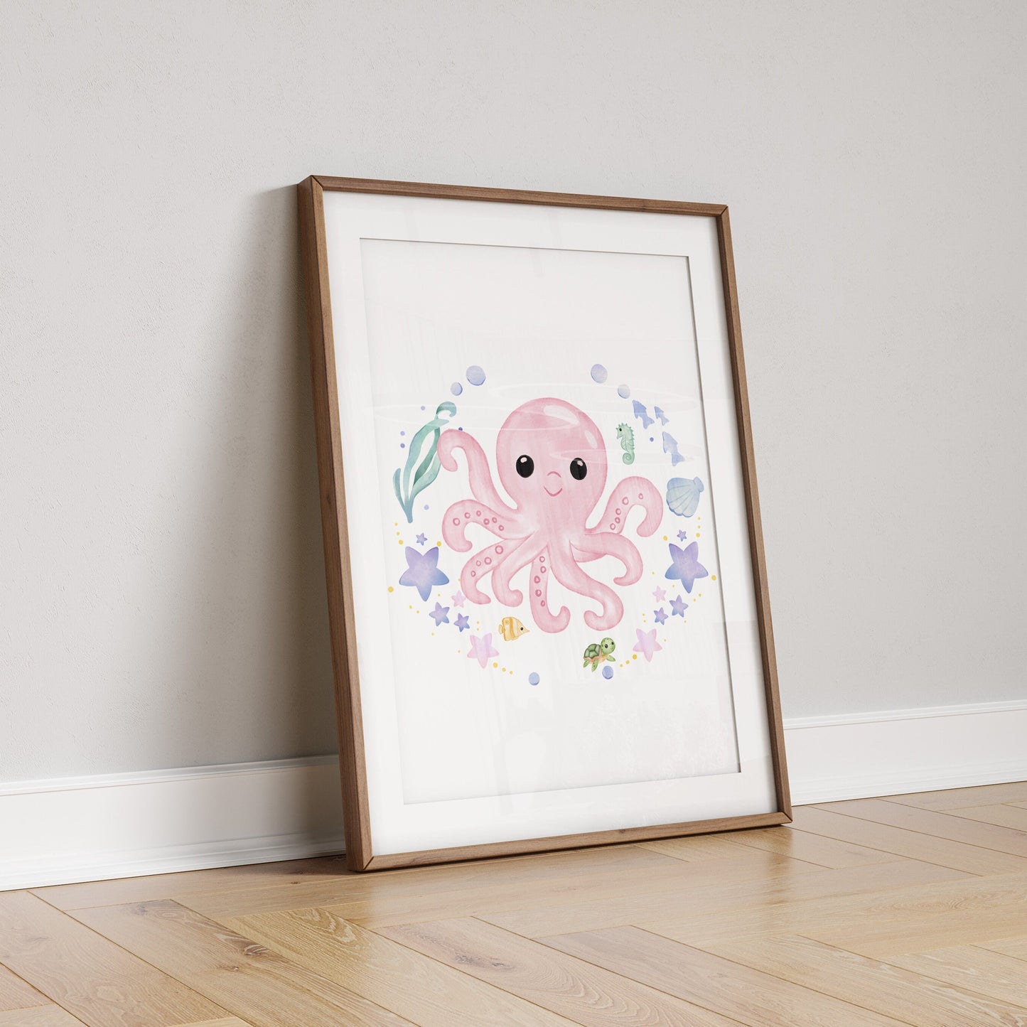 Personalised Ocean Nursery Prints: Pastel Sea Life Wall Art Set