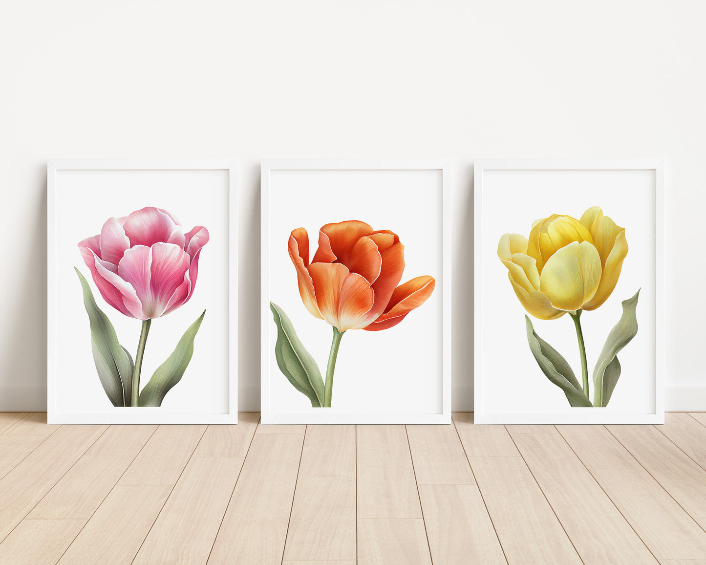 Tulip Watercolor Print Set of 3: Botanical Living Room Wall Art (A4/A5, PDF)