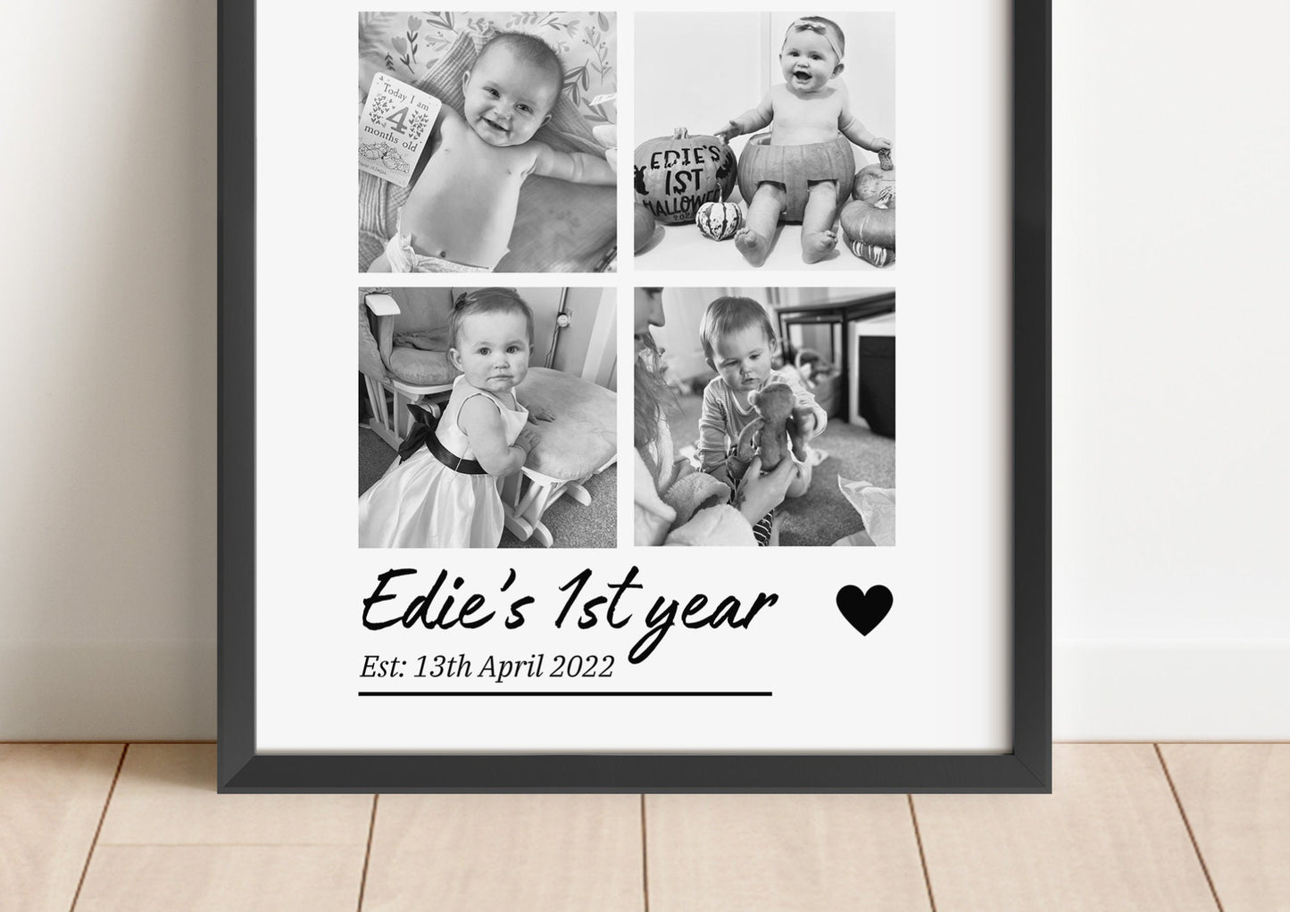 Personalised Baby's First Year Photo Print, Newborn Keepsake, 12 Months Photos