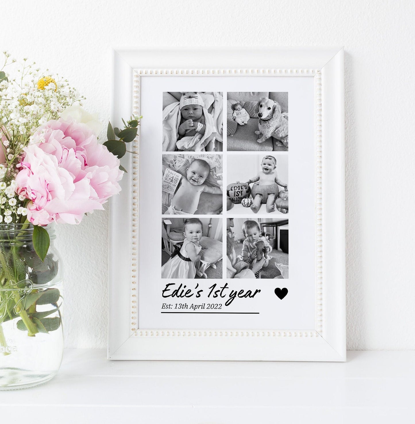 Personalised Baby's First Year Photo Print, Newborn Keepsake, 12 Months Photos