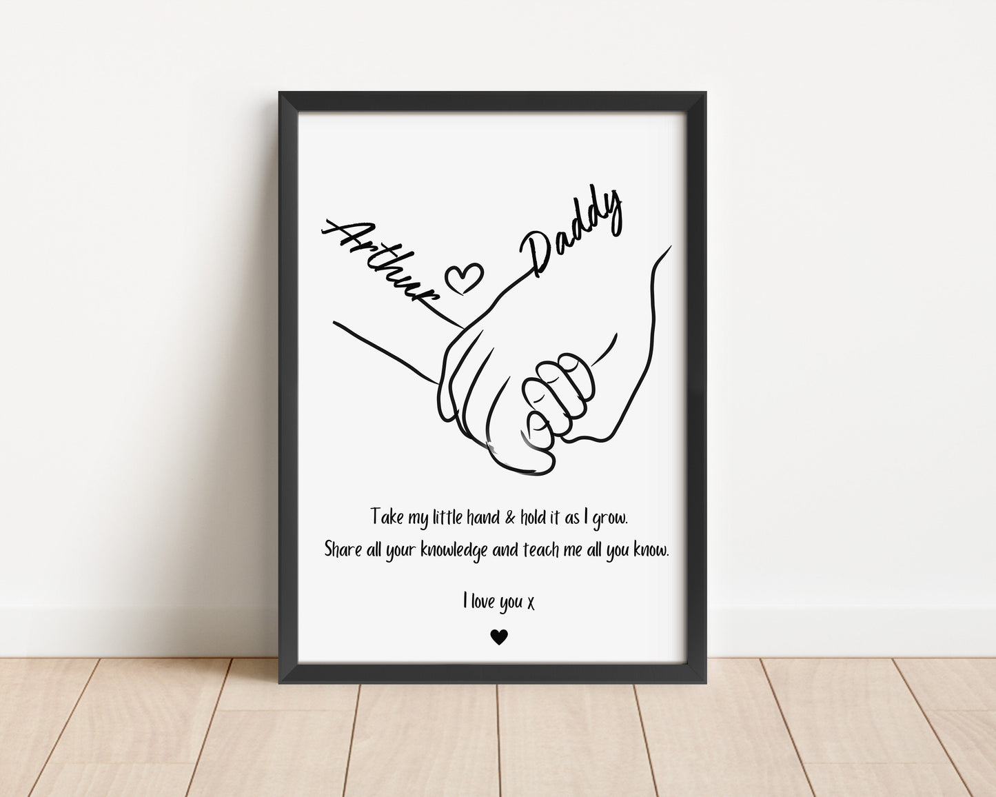 Custom Dad & Daughter Hands Print, Personalised Minimalist Family Art