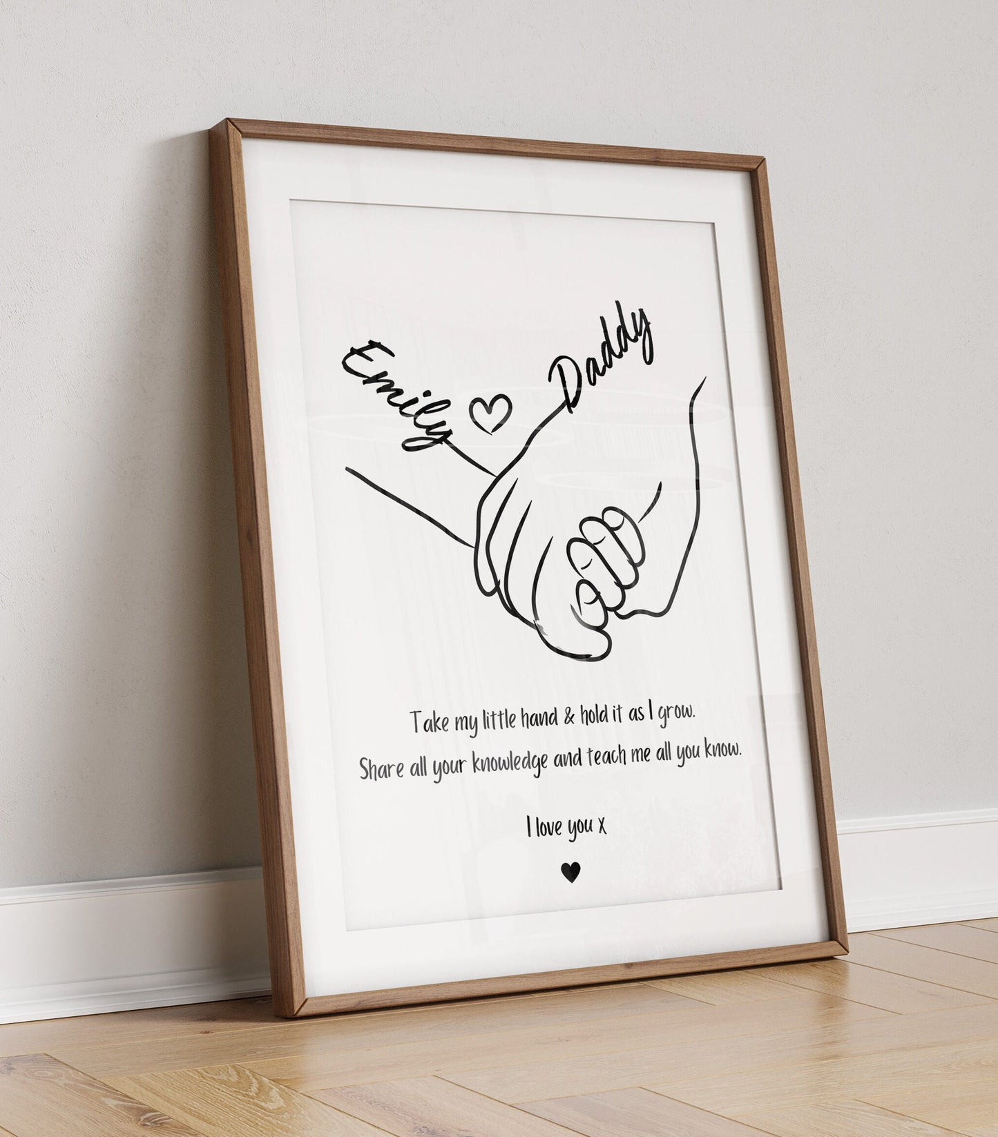 Custom Dad & Daughter Hands Print, Personalised Minimalist Family Art