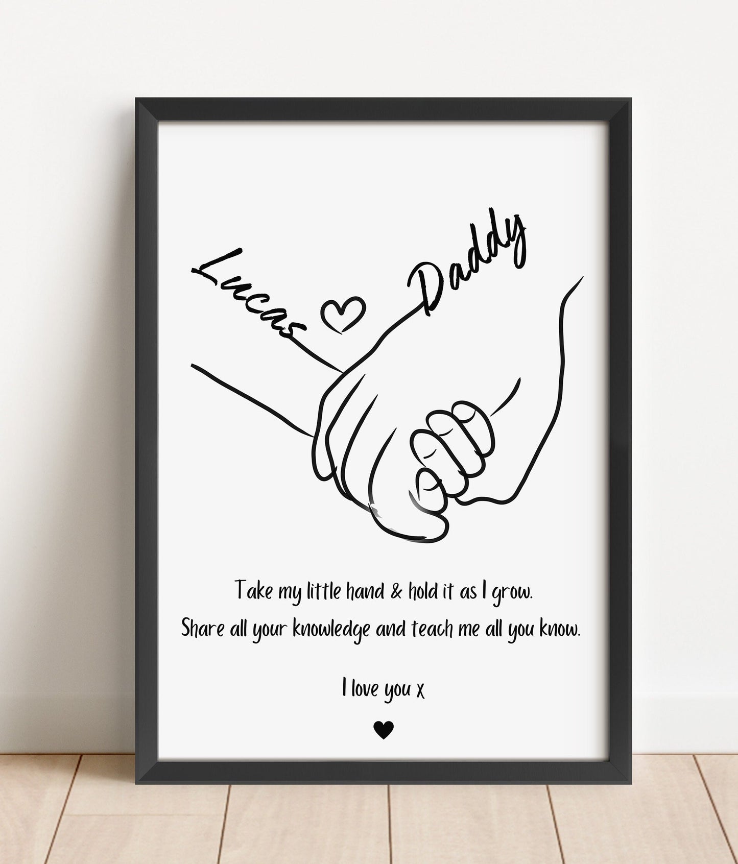 Custom Dad & Daughter Hands Print, Personalised Minimalist Family Art