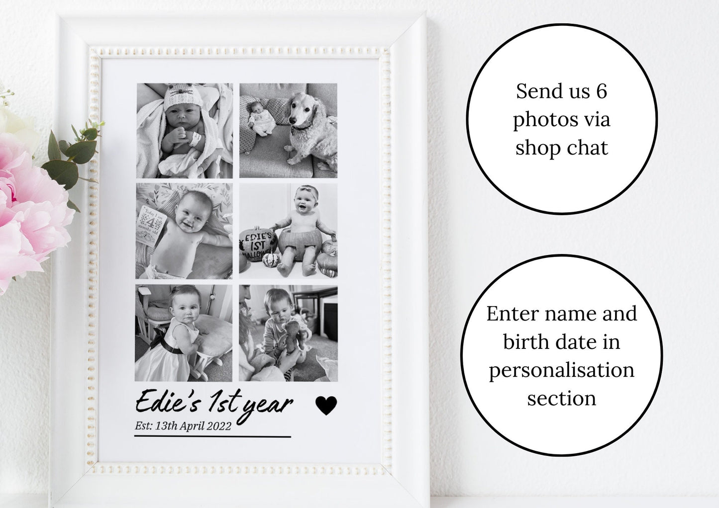 Personalised Baby's First Year Photo Print, Newborn Keepsake, 12 Months Photos