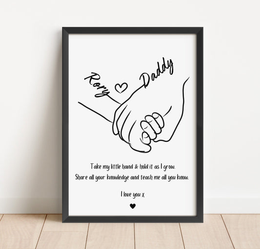 Custom Dad & Daughter Hands Print, Personalised Minimalist Family Art