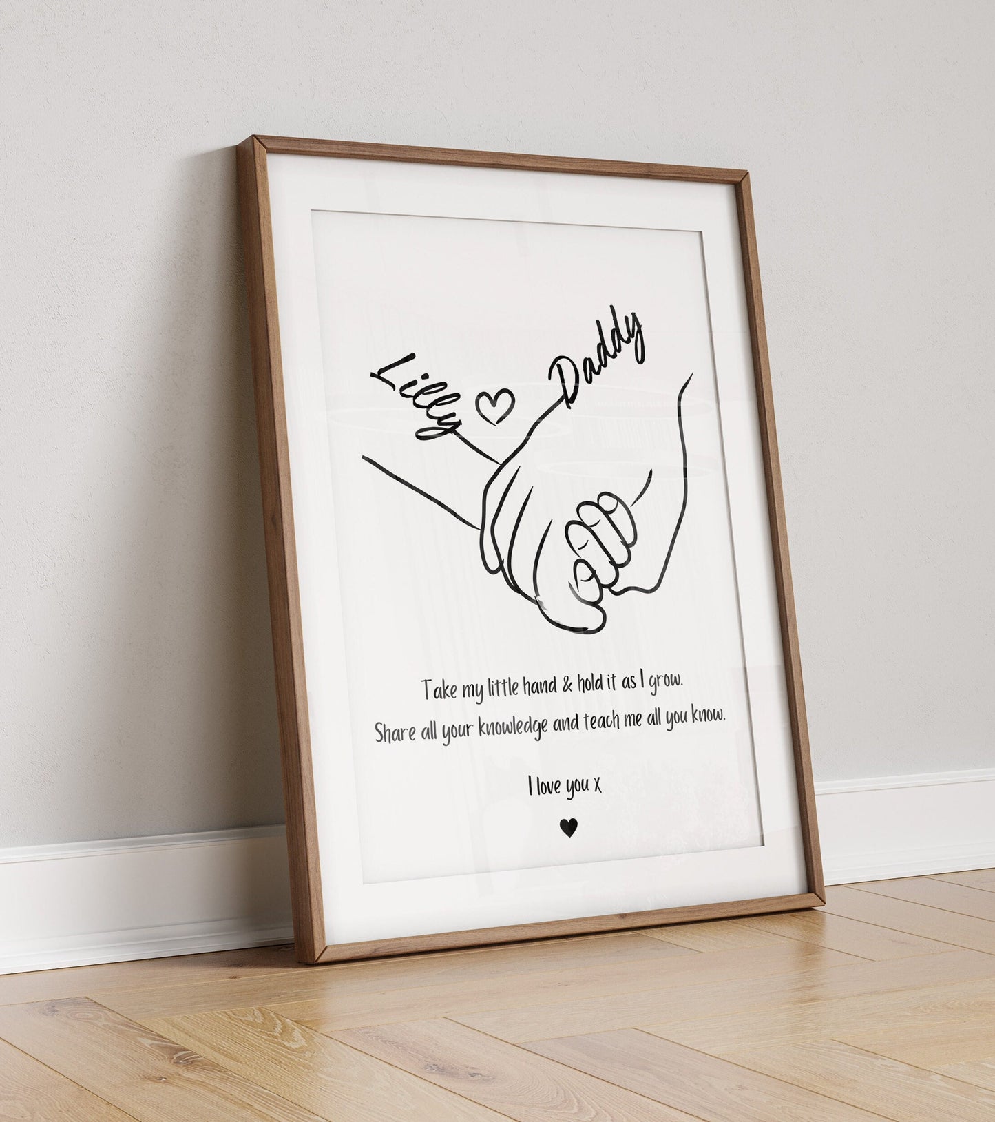 Custom Dad & Daughter Hands Print, Personalised Minimalist Family Art