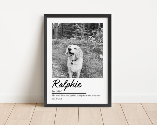 Custom Dog Memorial Photo Print: Pet Loss Keepsake, Personalized Wall Art