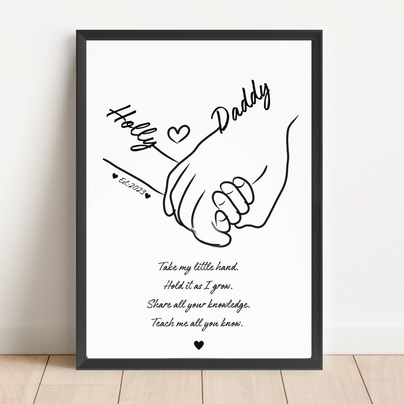Custom Father Daughter Art Print: Personalised Dad Gift, Christmas Line Art Keepsake