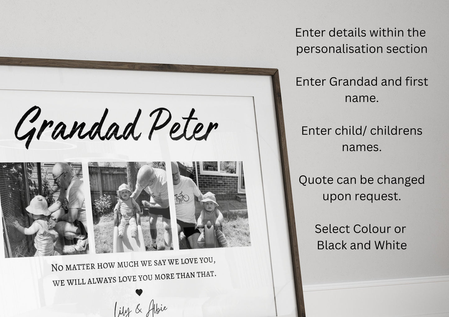 Personalised Grandad Photo Gift: Custom Grandparent Keepsake, Grandad Framed Print Birthday
