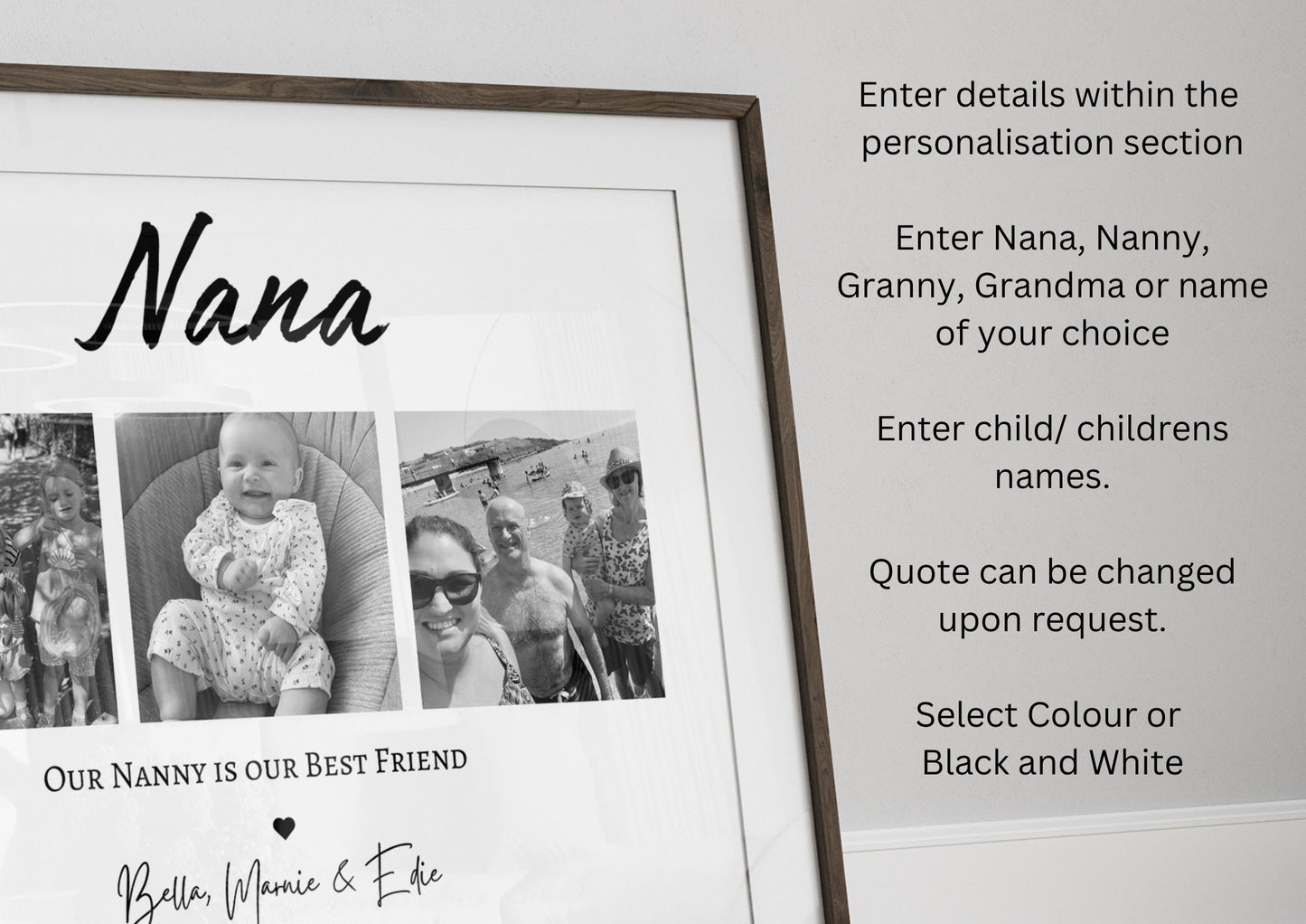 Custom Nana Gift Print, Nanny Birthday Gift Personalised, Mum Thank You Frame, Grandchildren Photo, Granny Grandma Milestone Gift from Child