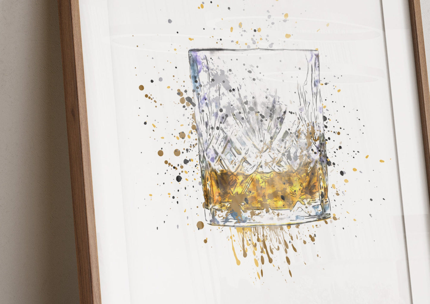 Whisky Glass Modern Deco Watercolor Print: Home Bar Wall Art