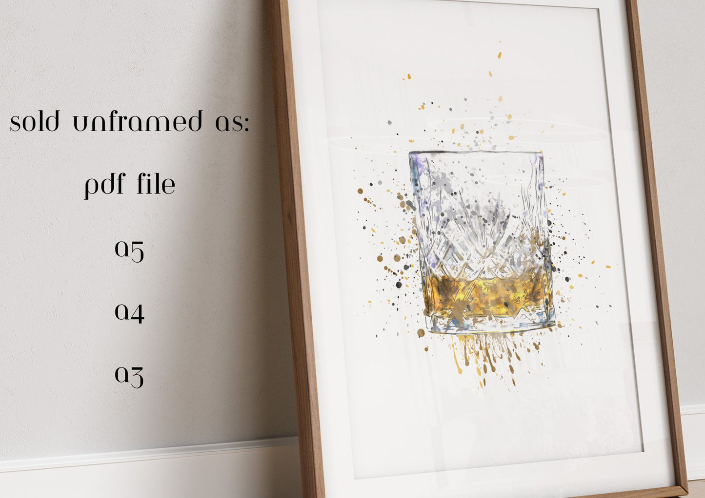 Whisky Glass Modern Deco Watercolor Print: Home Bar Wall Art