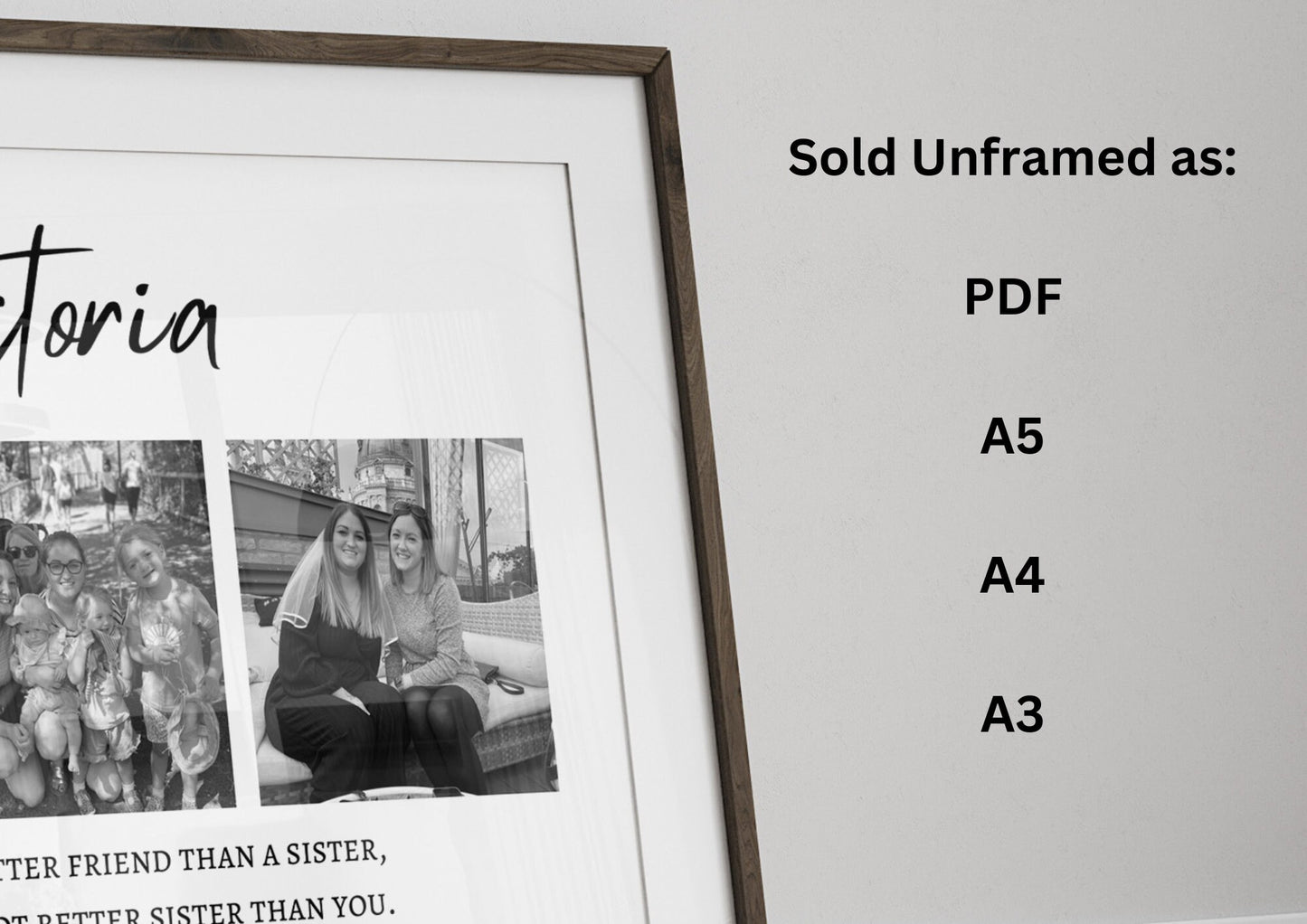 Personalised Sister Photo Gift Print: Custom Birthday or Christmas Present