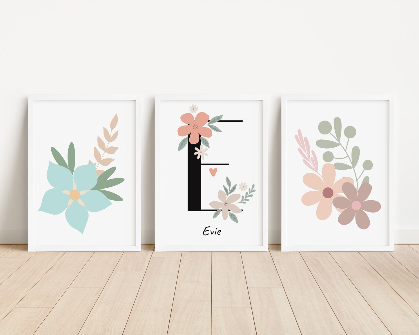 Personalized Floral Nursery Print Set: Boho Pastel Decor (PDF)