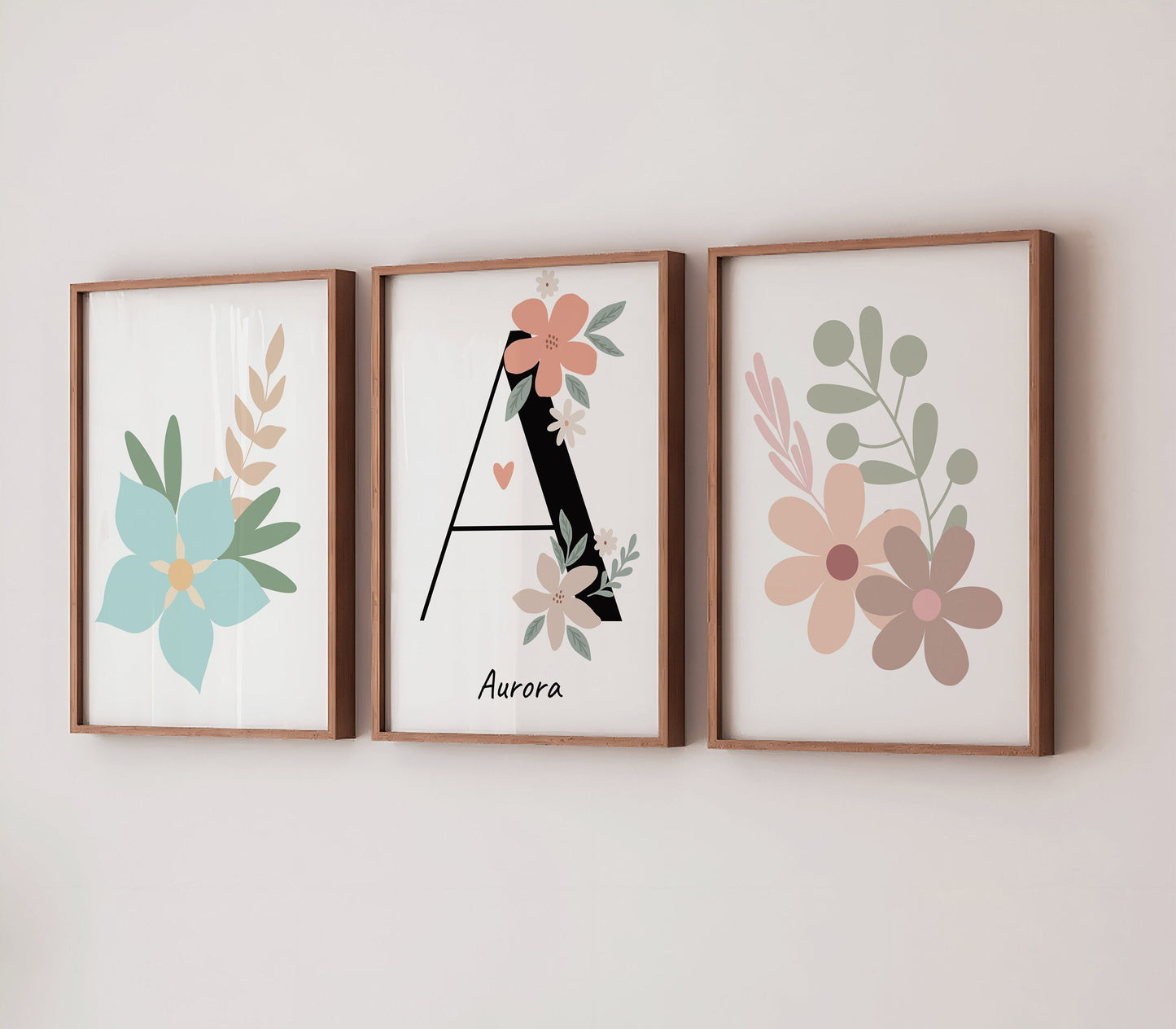 Personalized Floral Nursery Print Set: Boho Pastel Decor (PDF)