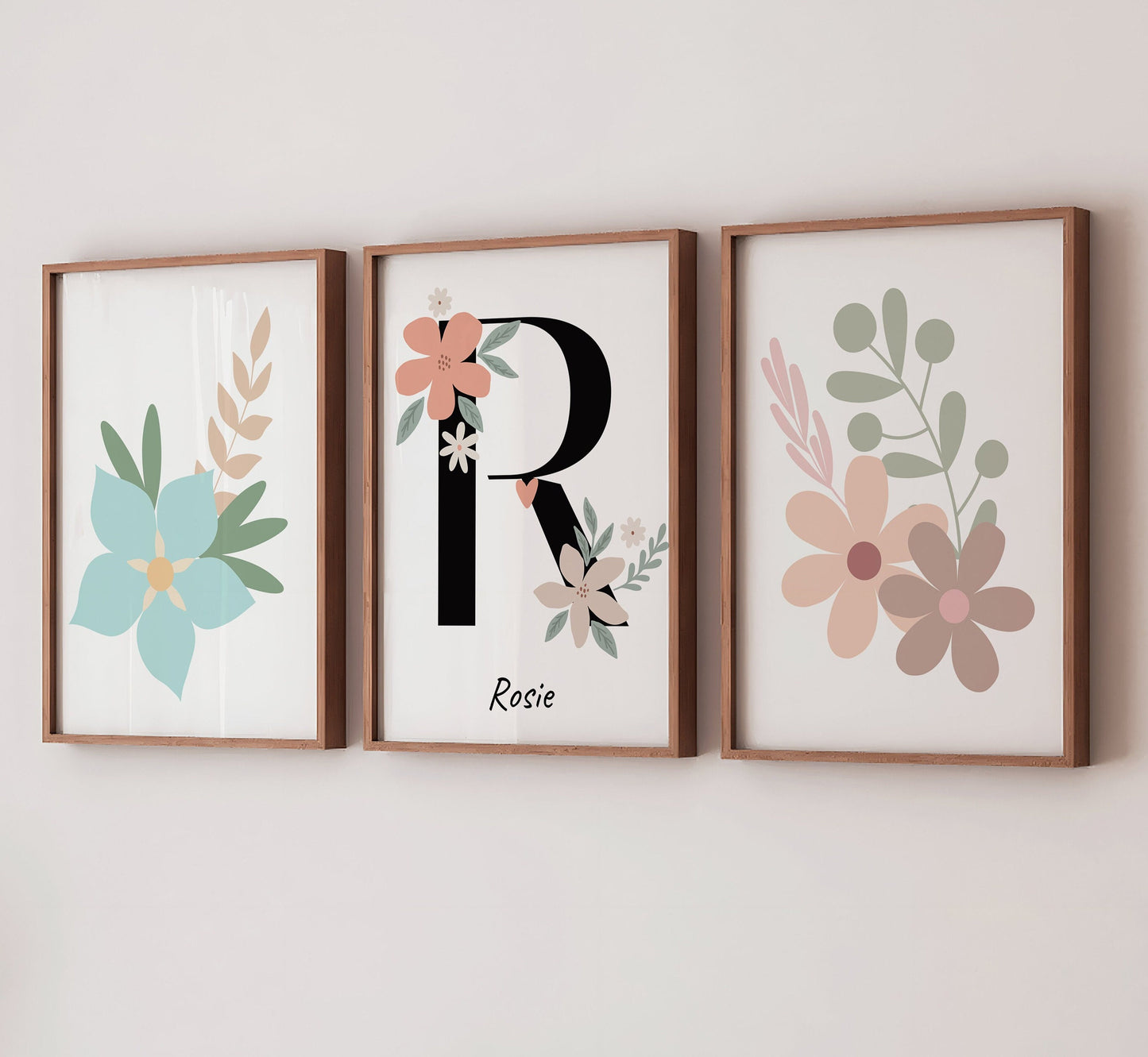 Personalized Floral Nursery Print Set: Boho Pastel Decor (PDF)