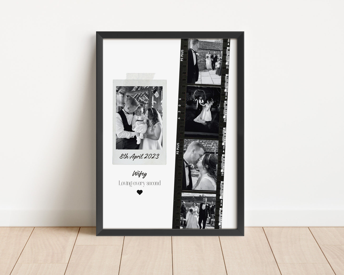Personalised Wife Photo Collage Gift – Custom Couple Print with Film Strip Style – Romantic Anniversary or Valentine’s Day Gift for Her