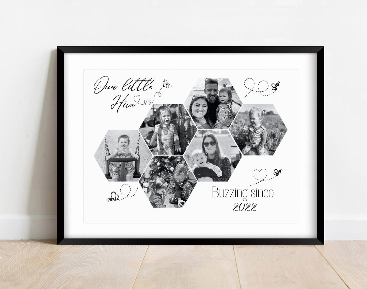 Personalized Family Photo Collage Print: Beehive Wall Art