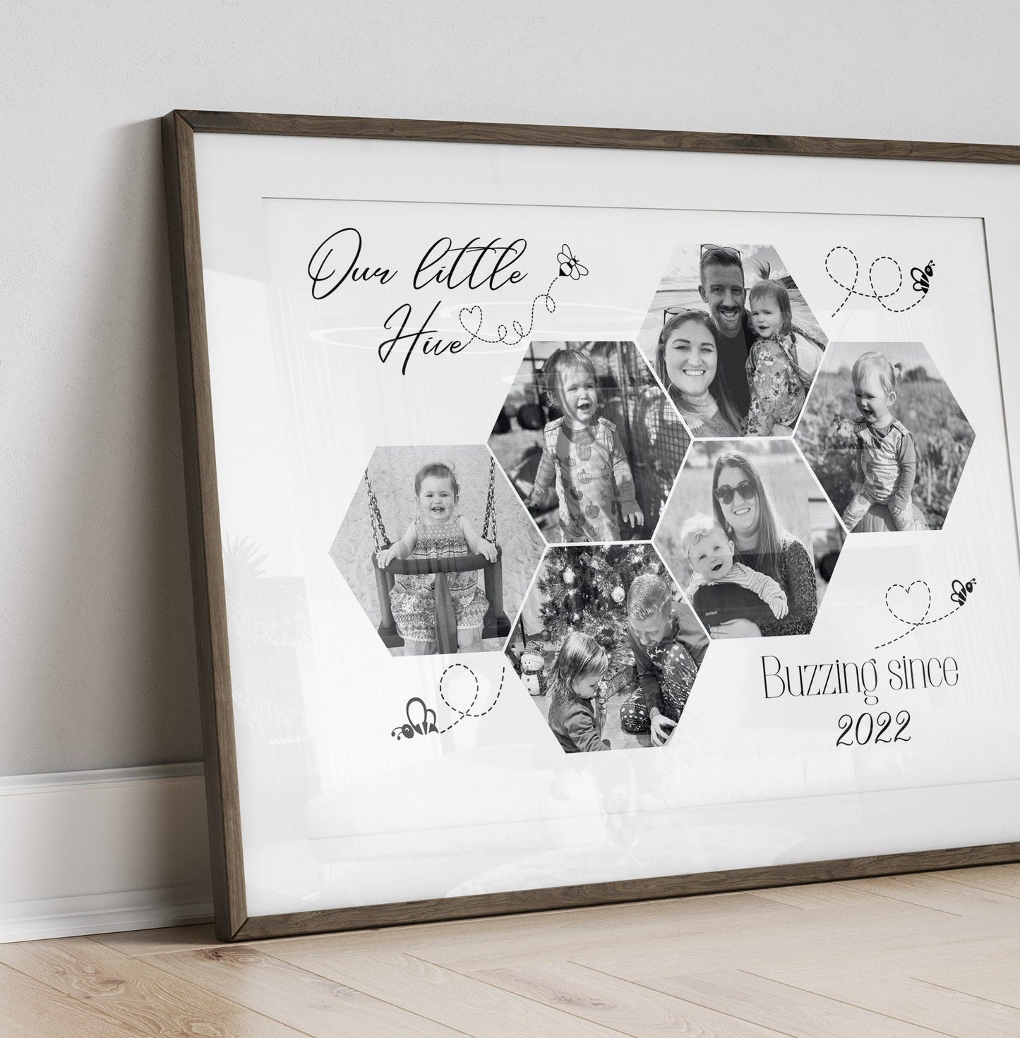Personalized Family Photo Collage Print: Beehive Wall Art