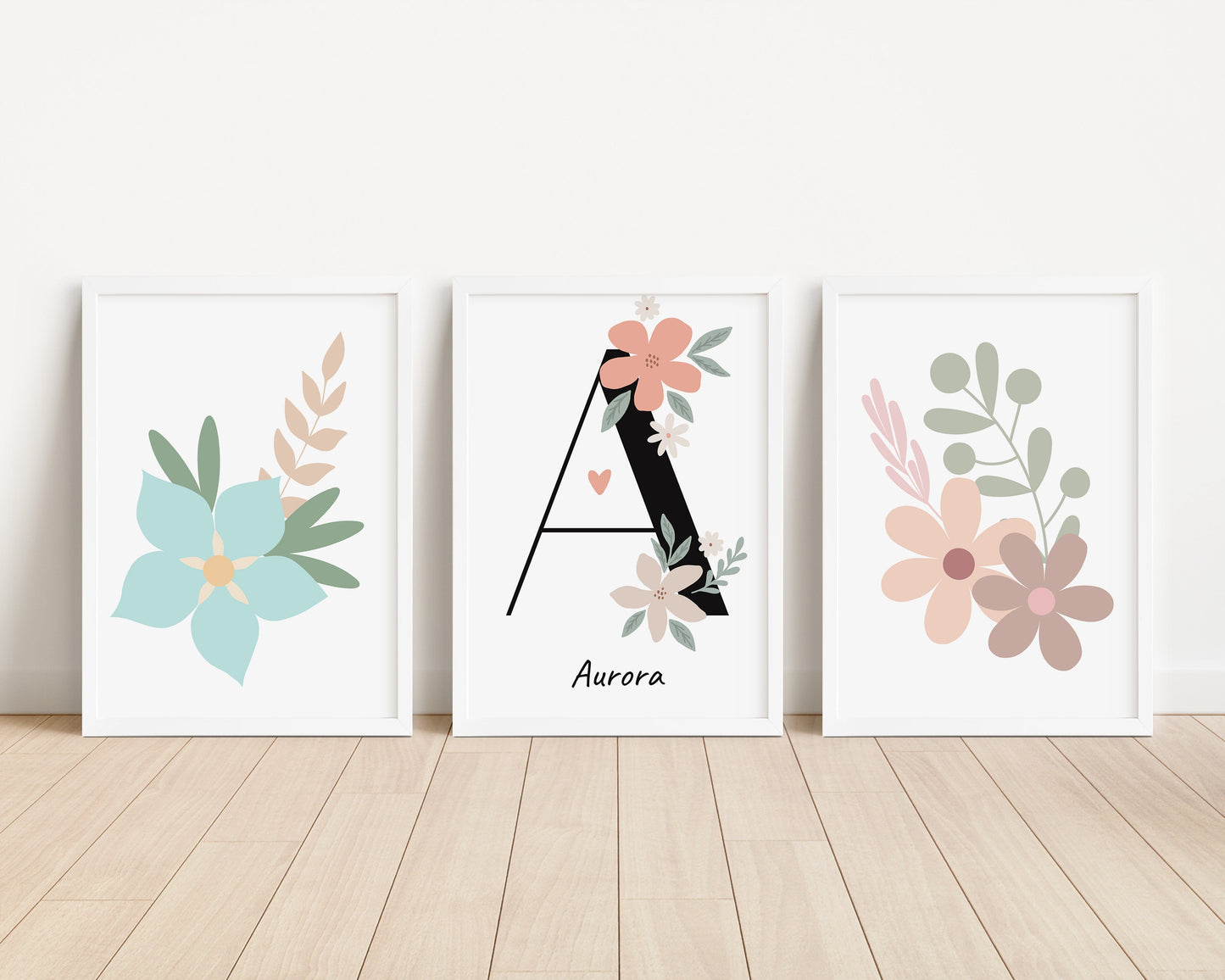 Personalized Floral Nursery Print Set: Boho Pastel Decor (PDF)