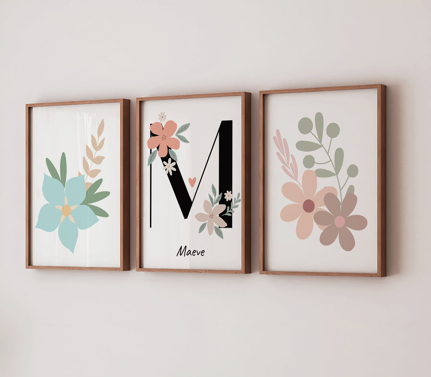 Personalized Floral Nursery Print Set: Boho Pastel Decor (PDF)