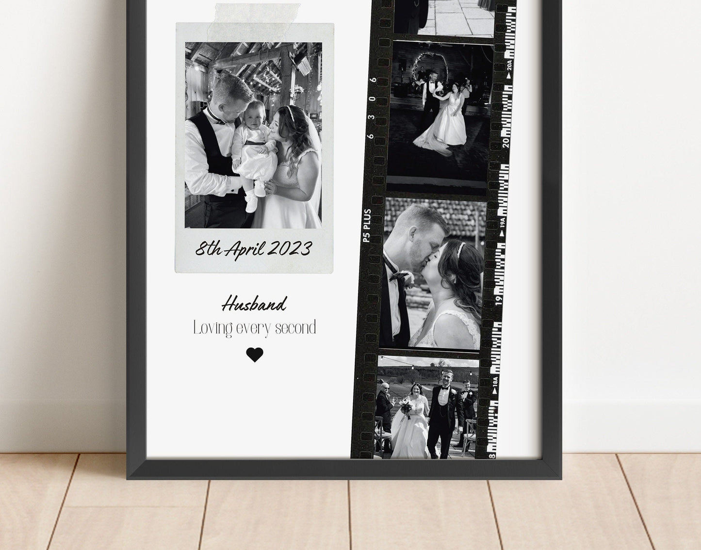 Personalised Husband Photo Collage Gift – Custom Couple Print with Film Strip Style – Romantic Anniversary or Valentine’s Day Gift for Him