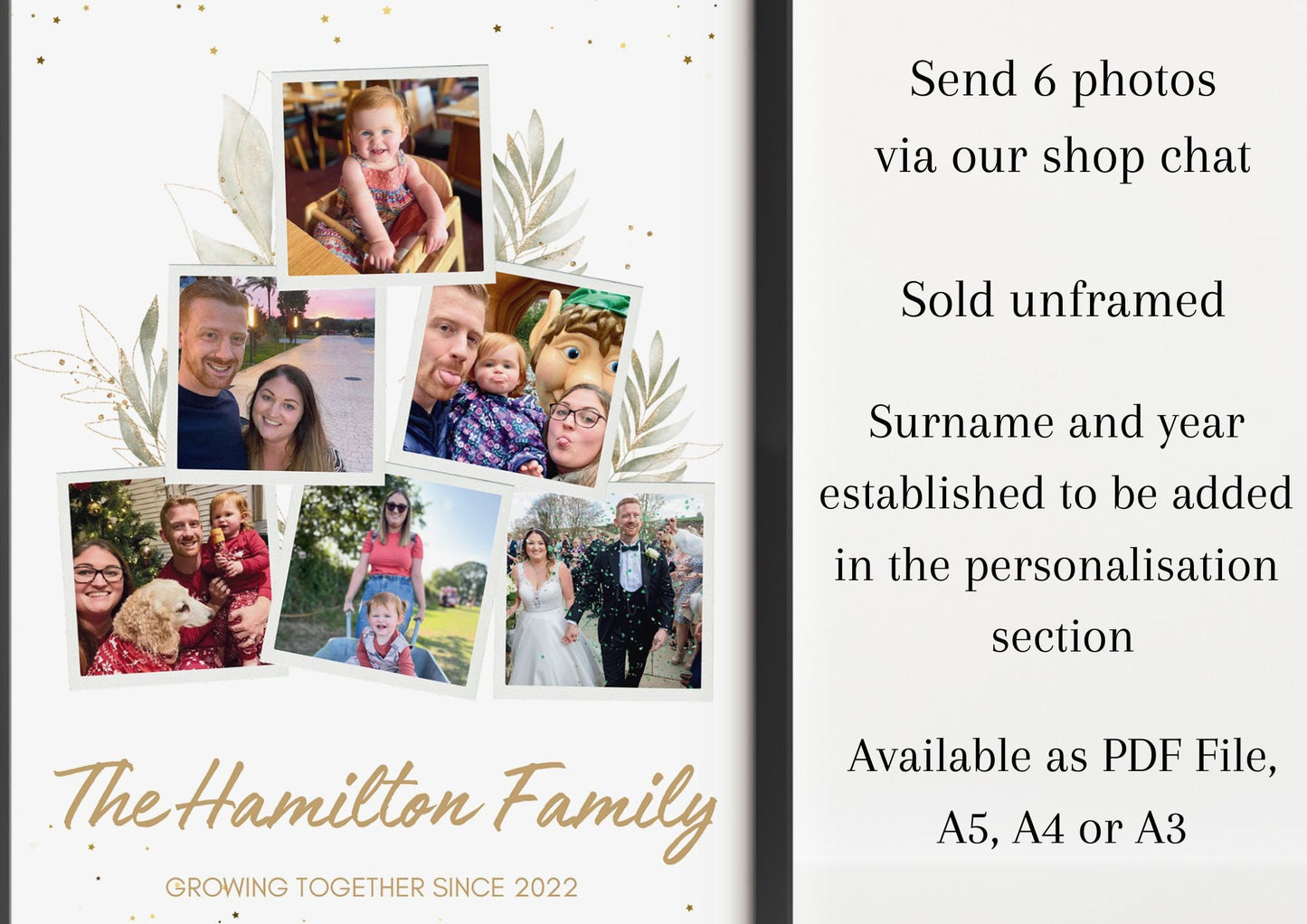 Family Photo Gift Print, Children Photo Poster, Custom Gift Mum Dad Birthday, Anniversary Art Wife Husband, Personalised Wall Art Botanical