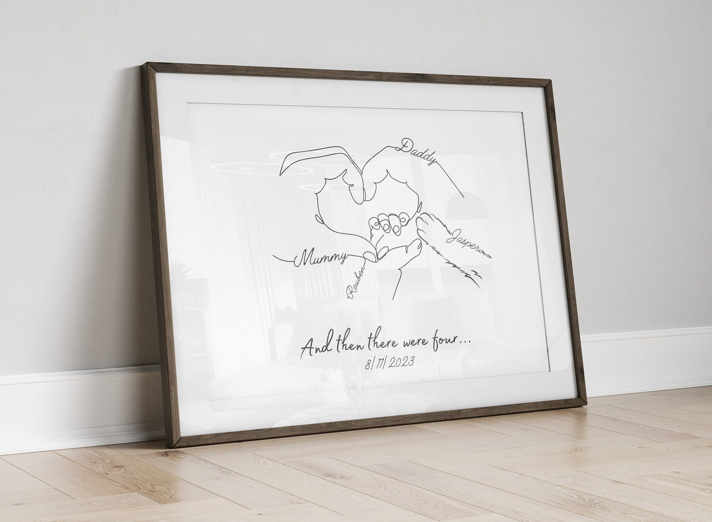 Personalised Family Hands with Cat Paw, Gift for New Baby, New Mummy Daddy Gift, Mothers Day, Mum Birthday Gift, Cat Mum Gift, Pet Owner Art