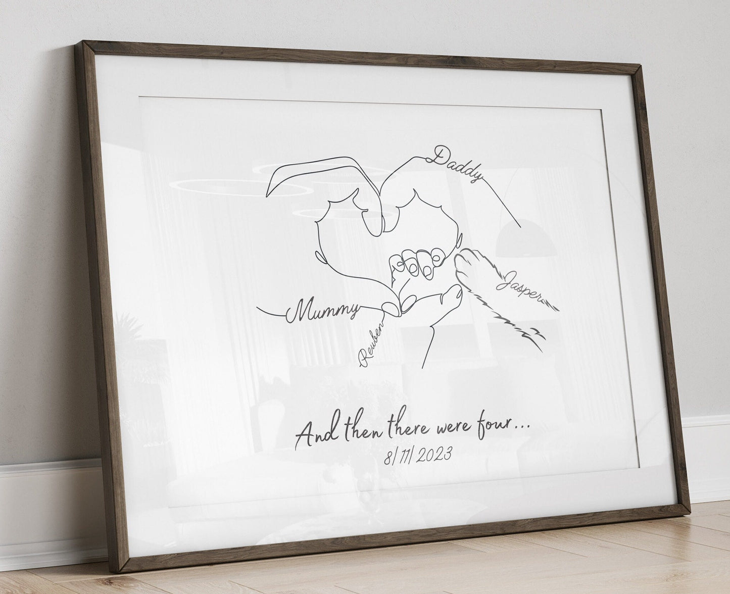 Personalised Family Hands with Cat Paw, Gift for New Baby, New Mummy Daddy Gift, Mothers Day, Mum Birthday Gift, Cat Mum Gift, Pet Owner Art